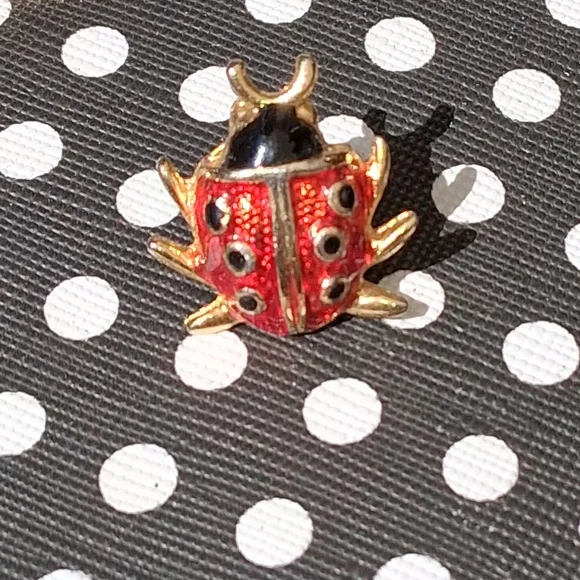 Gold-Tone Red Ladybug Enamel Pin - Picture 2 of 4